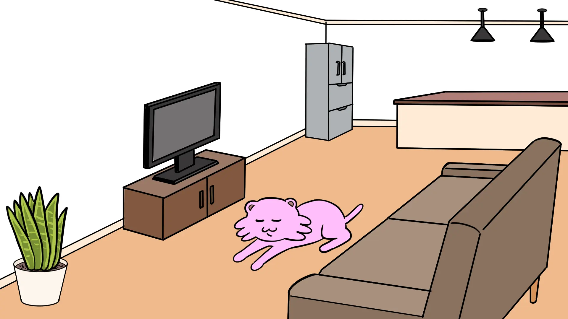 部屋の中のウーパールーパーイヌ