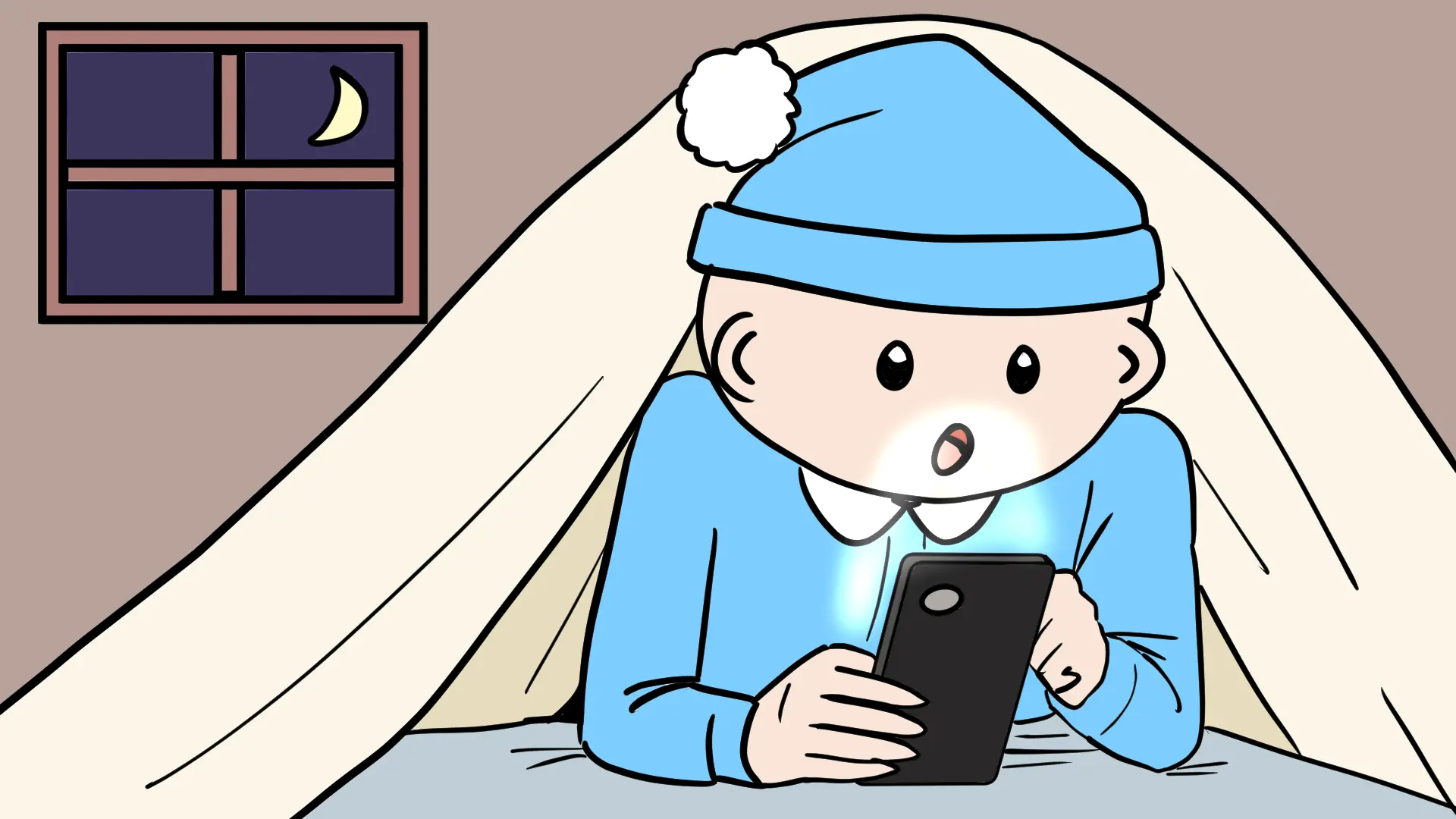 ベッドでスマホを見る飼い主